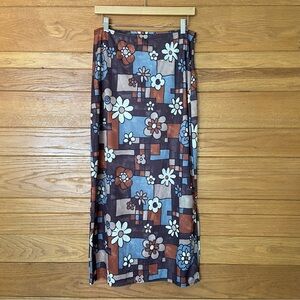90s vintage Xhiliration brown floral stained glass maxi skirt
